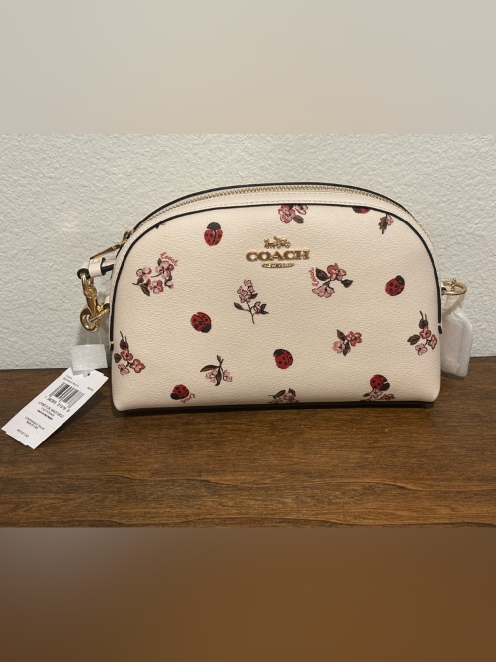 Coach Floral & Ladybug Print Crossbody Bag - Cream, Red, Pink